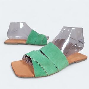Coconuts By Matisse Sylas Green Suede Women's Sandals Size 8 Slides Square Toe